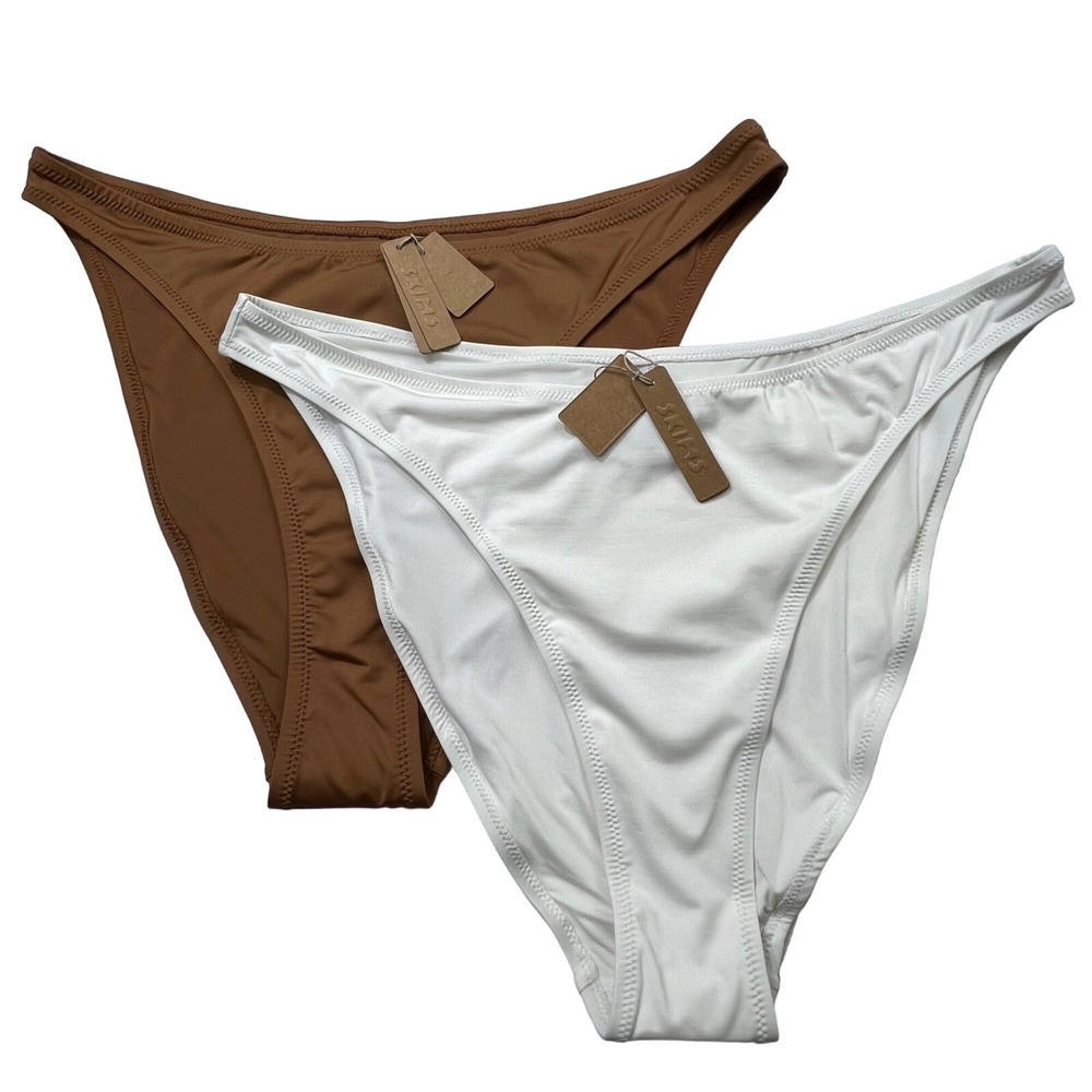 SKIMS Swim Cheeky Tanga Bottoms Lot of 2 Marble Almond Womens 2X